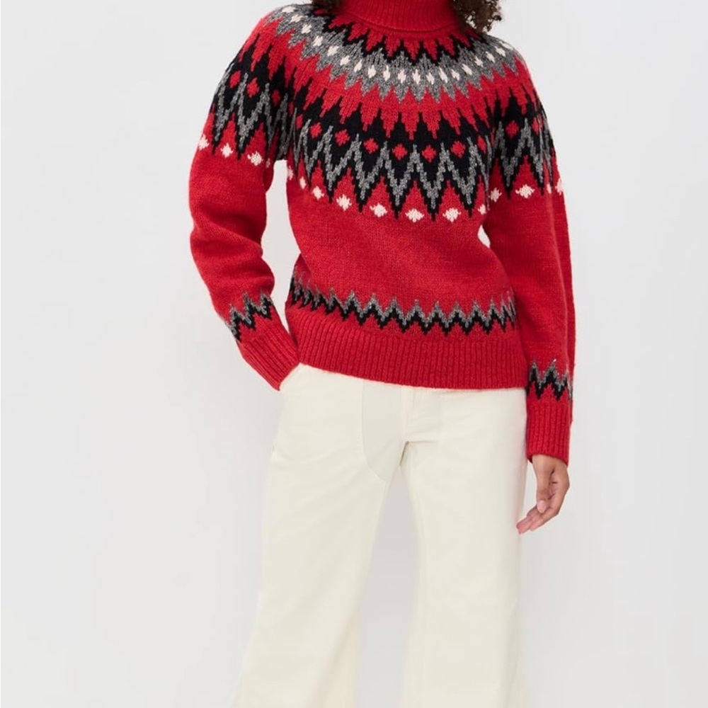 Ralph Lauren fair isle Red and Black Patterned Turtleneck Sweater XS